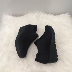 Mephisto Black Suede Platform Wedge Boots